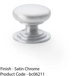 Stepped Round Door Knob - Satin Chrome 25mm Classic Kitchen Cabinet Pull Handle