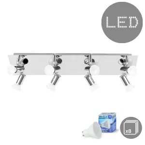 ValueLights Consul Silver Ceiling Bar Spotlight and GU10 Spotlight LED 5W Cool White 6500K Bulbs