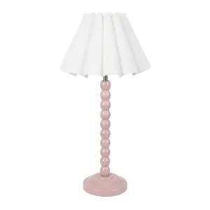 ValueLights Bobbins Painted Rose Table Lamp with White Scallop Tapered Lamp Shade