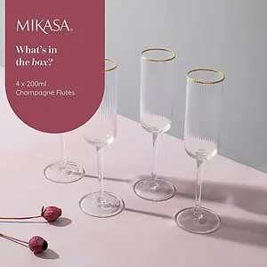 Mikasa Sorrento Ridged Crystal Set of 4 200ml Champagne Flutes