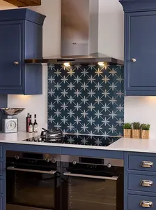 Laura Ashley Wicker Midnight Seaspray Glass Kitchen Splashback 900 x 750mm