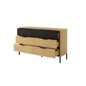 Elegant Oak Baltic & Black Chest of Drawers H810mm W1370mm D400mm - Modern Design with Metal Accents