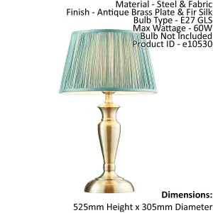 Table Lamp Antique Brass & Fir Silk 60W E27 GLS Base & Shade e10530