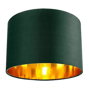 Contemporary Green Cotton 12 Table/Pendant Lamp Shade with Shiny Copper Inner