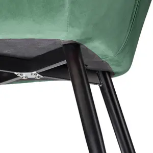 Chair Marilyn - with armrests, padded, velvet look, black steel legs - dark green / black