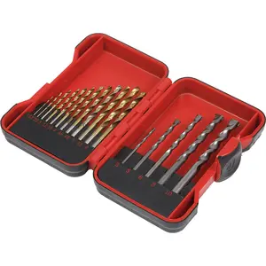 17 Piece Drill Bit Set - 12 Titanium Coated HSS & 5 Tungsten Steel Masonry Bits