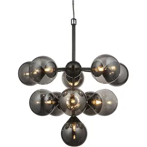 Multi Arm Hanging Ceiling Pendant Light - Black Chrome Plate & Smoked Mirror Glass - 11 X 3W LED G9