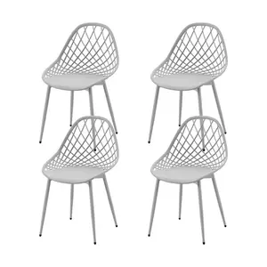 Dining Chair Plastic Seat with Sturdy Metal Legs (Set of 4) Grey