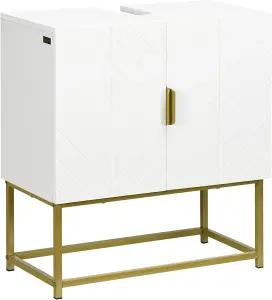 Modern Bathroom Sink Cabinet, Freestanding Under Sink Storage Cabinet, Space Saving Wooden Basin Cupboard with 2 Doors