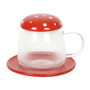 Something Different Mushroom Gl Mug & Saucer Red/Clear (One Size)