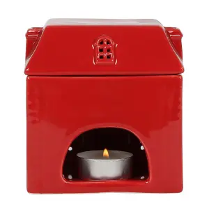 Red Ceramic House Oil Burner and Wax Melt. H12 x W12 cm