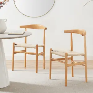 Furniturebox UK Set of 2 Lugar Solid Beech Wooden Rope Dining Chairs