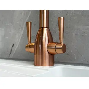 Liquida W05CP Swan Neck Swivel Spout Twin Lever Copper Kitchen Mixer Tap