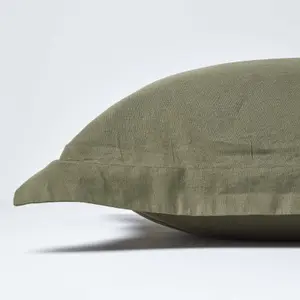 Homescapes Khaki Green Linen Oxford Pillowcase, King