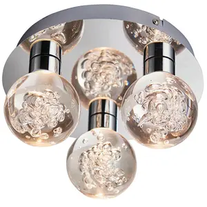 Flush Bathroom Ceiling Light IP44 Warm White LED Ball Modern Chrome Round Lamp