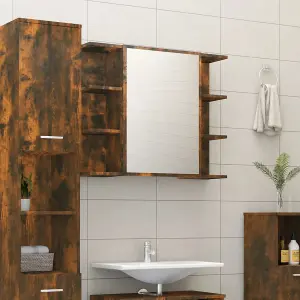 Berkfield Bathroom Mirror Cabinet Smoked Oak 80x20.5x64 cm Engineered Wood