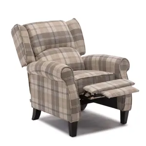 Eaton Wing Back Fireside Check Fabric Recliner Armchair Sofa Chair Reclining Cinema (Beige)