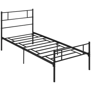 HOMCOM Single Metal Bed Frame w/ Headboard and Footboard, Underbed Storage Space