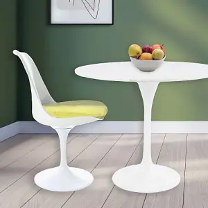 Tulip Set - Marble Medium Circular Table and Two Chairs with Luxurious Cushion Yellow