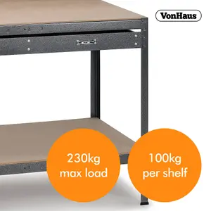 VonHaus Garage Work Bench with Pegboard - Suitable for Most Garage Equipment - Storage Drawer, Shelf and 20 Hooks - 230kg Capacity