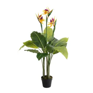 Blooming Artificial - 110cm Green / Orange Fake Bird of Paradise Flowering Plant