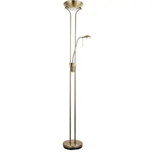 Mother & Child Floor Lamp Antique Brass 1.8m Twin Light Dimmer Flexible Reading