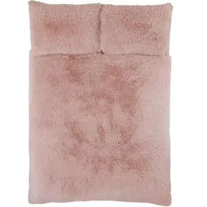 Sleepdown Blush Pink Shaggy Faux Fur Long Pile Fleece Duvet Quilt Cover Set Thermal Bedding Single