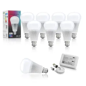 Auraglow 2.4Ghz RGB CCT Smart B22 LED Light Bulb - 70w EQV with Gateway - 8 PACK