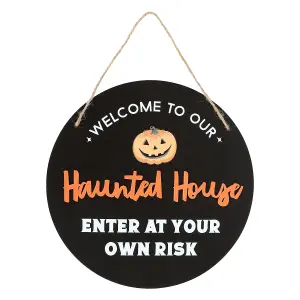 Something Different Haunted House Round Plaque Black/White/Orange (One Size)