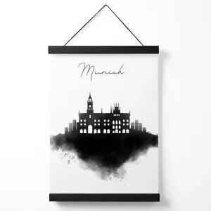 Munich Watercolour Skyline City Medium Poster with Black Hanger