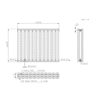 Rinse Bathrooms 600 x 760mm White Horizontal Designer Radiator Rad Double Column Radiator Rad Rectangular Flat Panel