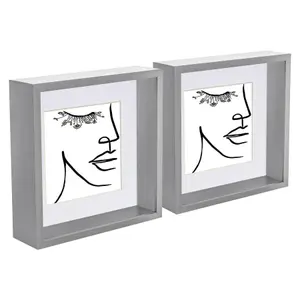 Nicola Spring 3D Deep Box Photo Frames with 6" x 6" Mounts - 8" x 8" - Grey - Pack of 5