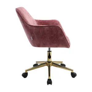 Pink Office Desk Chair Ice Velvet Padded Seat Swivel Computer Armchair for Home or Office