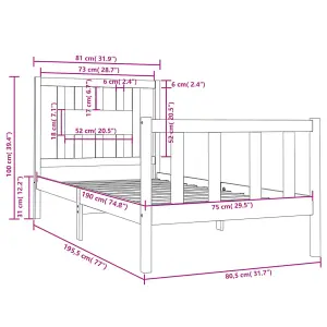 Berkfield Bed Frame Black Solid Wood 75x190 cm 2FT6 Small Single