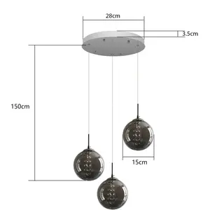 Height-Adjustable 3-Light Pendant Light Grey