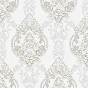 Galerie Opulence Grey Large Damask Embossed Wallpaper