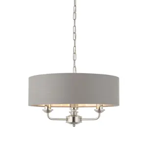 Ceiling Pendant Light - Bright Nickel & Charcoal Fabric - 3 x 40W E14 - e10231