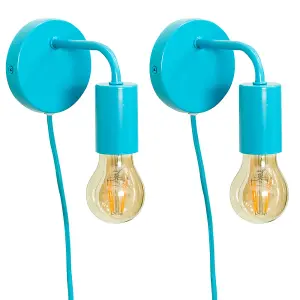 ValueLights Jordy Pair of - Plug in Colour Pop Blue Easy Fit Wall Lights - Bulbs included