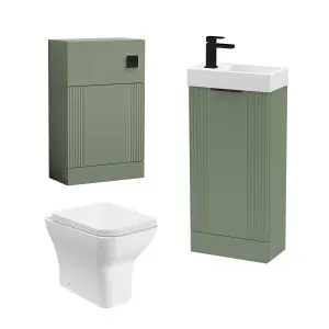 Cloakroom Suite - Fluted Floor Standing Vanity, WC, Toilet and Tap- Green/Black