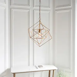 Medium Angular Ceiling Pendant Light - Antique Gold Leaf Finish Frame - Dimmable