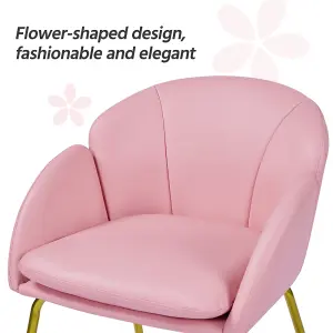 Yaheetech Simple Pink Flower Shape Faux Leather Armchair with Golden Metal Legs