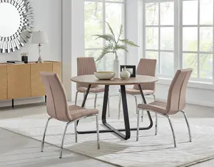 Furniturebox UK Santorini Brown Round Round Dining Table And 4 Cappuccino Isco Chairs