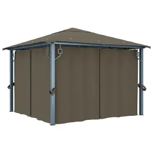 Berkfield Gazebo with Curtain&LED String Lights 3x3 m Taupe Aluminium