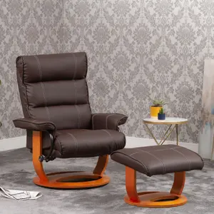 Carnegie Bonded Leather Swivel Recliner with Massage and Heat - Brown