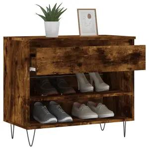 Berkfield Shoe Cabinet Smoked Oak 70x36x60 cm Engineered Wood