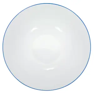 Set of 4 White Ceramic Dinner Bowls with Elegant Blue Rim - Durable & Stylish