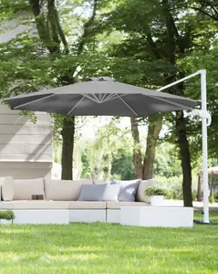 Cantilever Garden Parasol 3 m Dark Grey and White SAVONA