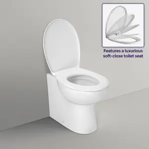 Nes Home Back To Wall Ceramic White WC Toilet Pan Luxurious Soft Close Seat