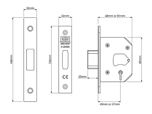 UNION StrongBOLT 2105S Polished Brass 5 Lever Mortice Deadlock Visi 68mm 2.5in