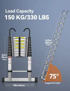 TECKNET Telescopic Ladder 3.8M/12.5FT